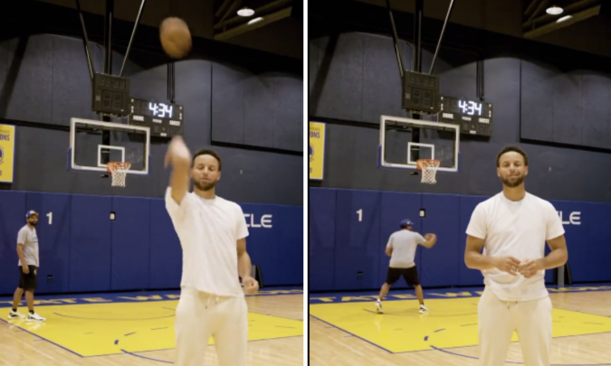 Stephen Curry ganha prêmio de ‘Esportista do Ano’ e comemora com arremessos de costas; assista