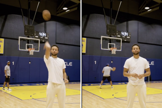 Stephen Curry ganha prêmio de ‘Esportista do Ano’ e comemora com arremessos de costas; assista