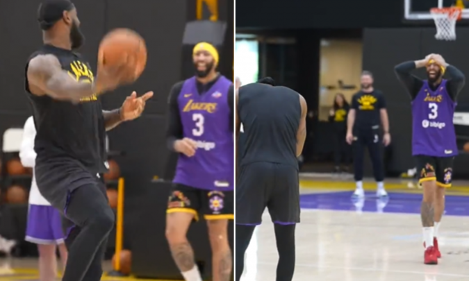 Velho? LeBron James acerta gancho do meio da quadra e surpreende Anthony Davis; assista