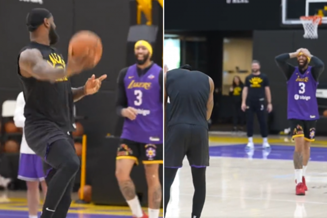 Velho? LeBron James acerta gancho do meio da quadra e surpreende Anthony Davis; assista